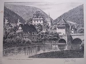 Hirsau Nagoldbrücke, Lithographie von Johs.Luz