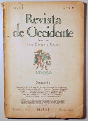 Bild des Verkufers fr REVISTA DE OCCIDENTE. Ao III. N XIX ( 19 ). Enero 1925 zum Verkauf von Llibres del Mirall