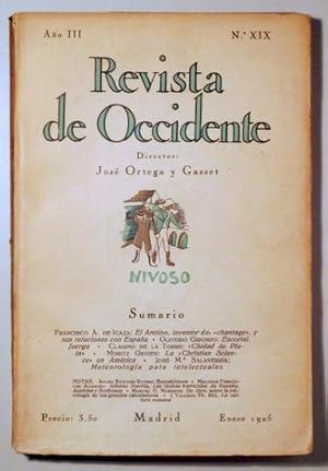 Bild des Verkufers fr REVISTA DE OCCIDENTE. Ao III. N XIX ( 19 ). Enero 1925 zum Verkauf von Llibres del Mirall