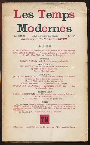 Immagine del venditore per Les temps modernes n134, 12me anne, avril 1957 venduto da LibrairieLaLettre2