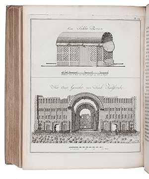 Bild des Verkufers fr Reize naar Oost-Indi en Persi, en de daar omliggende landen. Ondernomen langs een' ongewoonen weg.Amsterdam, De Compagnie, 1779. 2 parts in 1 volume. 4to. With 2 engraved title-pages, 2 folding engraved maps, one of India, the other tracking Ives's journey from Basra to Latakia, and 9 engraved plates (including 1 large folding). Contemporary blind-tooled vellum. zum Verkauf von ASHER Rare Books