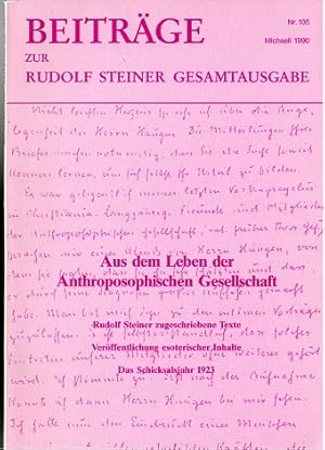 Bild des Verkufers fr Beitrge zur Rudolf Steiner Gesamtausgabe.Nr. 105 zum Verkauf von Versandantiquariat Sylvia Laue