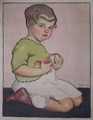 Fritz Burger - Kind mit Apfel, Lithographie