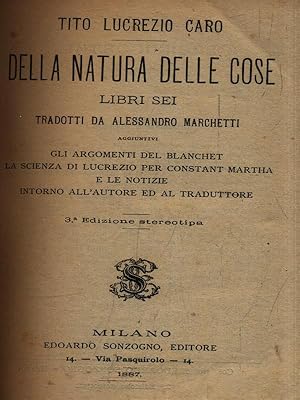 Bild des Verkufers fr Della natura delle cose zum Verkauf von Librodifaccia
