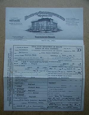 Board of Commissioners, Galveston, Texas. Death Certificate of Charles Webb. 1928.