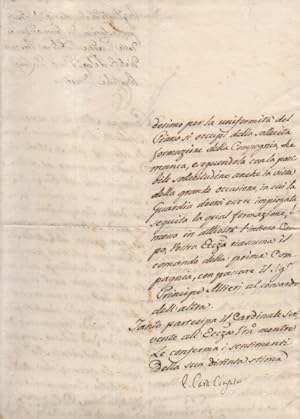 Lettera manoscritta con firma autografa del cardinale inviata al duca Luigi Braschi.