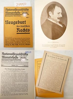 Seller image for Nationalsozialistische Monatshefte. Wissenschaftliche Zeitschrift der NSDAP / 1. Jahrgang Heft 7 Oktober 1930 "Neugeburt des deutschen Rechts", mit Beitrgen wie "Das Judentum in der nationalsozialistischen Rechtsordnung" / "Jude und Fremdengesetzgebung" usw. * Stempel "Sammlung E b e n b  c k " (= Mnchner Blutordenstrger) Dieses Buch wird von uns nur zur staatsbrgerlichen Aufklrung und zur Abwehr verfassungswidriger Bestrebungen angeboten (86 StGB) for sale by Galerie fr gegenstndliche Kunst