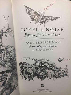 Imagen del vendedor de JOYFUL NOISE: Poems for Two Voices. a la venta por Bookfever, IOBA  (Volk & Iiams)