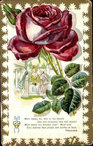 Bild des Verkufers fr Prge Ansichtskarte / Postkarte Domestic love, Liebespaar, Rose, Tennyson zum Verkauf von akpool GmbH