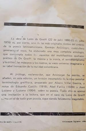 Imagen del vendedor de ANTOLOGIA DE LEON DE GREIFF. 1 a la venta por DEL SUBURBIO  LIBROS- VENTA PARTICULAR