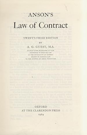 Anson's Law of Contract. Twenty-third Edition.