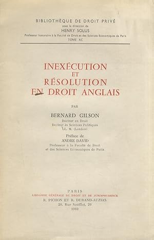 Inexécution et résolution en droit anglais [.] Préface de André David.