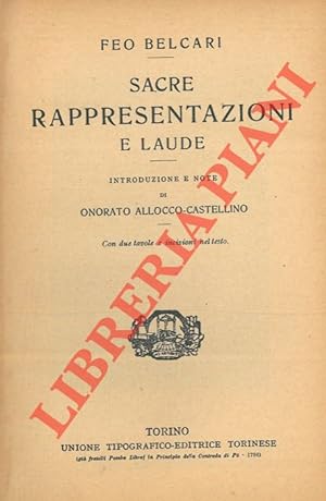 Bild des Verkufers fr Sacre rappresentazioni e laude. zum Verkauf von Libreria Piani