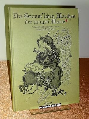 Bild des Verkufers fr Die Grimm'schen Mrchen der jungen Marie. Es geht dabei um das runde Dutzend Mrchen, welches die Demoiselle Marie Hassenpflug - und nicht die sogenannte "alte Marie" - den Brdern Grimm vermittelt hat. Vorzugsausgabe Nummer 151 von 333 Exemplaren und SIGNIERT von Albert Schindehtte. Mit insgesamt zwei handcolerierten Radierungen "Ein Dornrschen fr die Marie" (Blattgre ca. 27 x 17 cm Bildgre ca. 6 x 10 cm) und einer "Frosch-Prinzessin" (Blattgre ca. 24 x 34 cm Bildgre ca. 16,5 x 27,5 cm) auf einem Doppelblatt als zweiteilige Radierung in einer handgefertigten Mappe als Beilage (insgesamt 2 Radierungen) - jeweils numeriert 151/333 und von Albert Schindehtte signiert. zum Verkauf von Antiquariat Ballmert