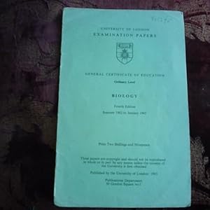 University of London Examination Papers. Biology. Summer 1962 to January 1965