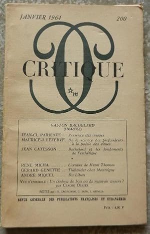 Gaston Bachelard 1884-1962). - Critique. Revue générale des publications françaises et étrangères...