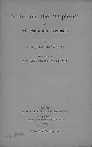 Seller image for Notes on the 'Orpheus' of M. Salomon Reinach for sale by WeBuyBooks