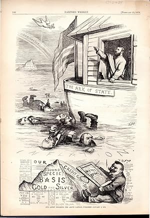 Imagen del vendedor de ENGRAVING: "Our Artist Indorsing the Above Cartoon, Plblished January 9, 1875" .from Harper's Weekly, February 23, 1878 a la venta por Dorley House Books, Inc.