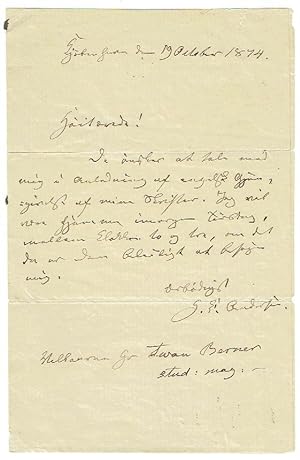 Autograph letter signed by Hans Christian Andersen.