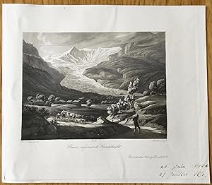 Gravure en aquatinte, Suisse : Glacier inférieur de Grindelwald