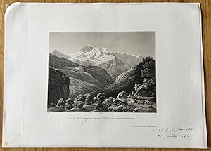 Gravure en aquatinte, Suisse : Vue de la Jungfrau dans la la Vallée de Lauterbrounnen