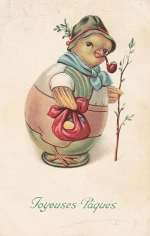Overweight Fat Duck Bird Smoking A Pipe Antique Postcard