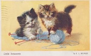 Cat Cats Playing With Blue String Ball Of Little Innocents Needle 1950s Postcard