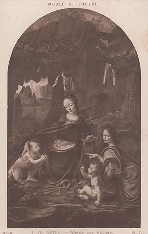 Seller image for Leonardo De Vinci Vierge Aux Rochers Antique Louvre Gallery Painting Postcard for sale by Postcard Finder