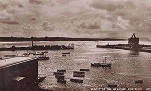 Portush Sunset At The Harbour Real Photo Vintage Irish Ireland Postcard