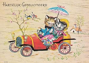 Imagen del vendedor de Cats Lovers Red Dutch Transport Under Umbrella Car Hartelijk Gefeliciteerd Postcard a la venta por Postcard Finder