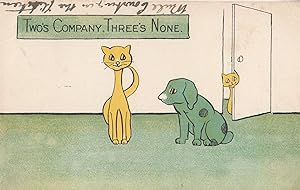 Twos Company Three's A Crowd None Old Comic Cat Dog Postcard