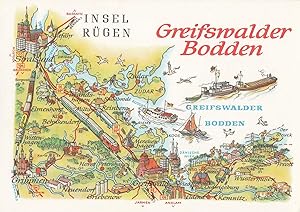 Greifswald Greifswalder Bodden Boat Ship German Germany Map Postcard