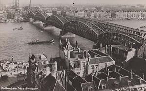 Rotterdam Maasbruggen Vintage Ship Aerial Real Photo Holland Postcard