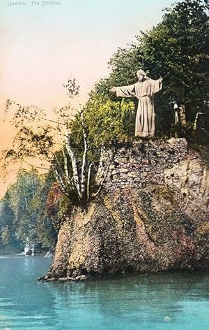 Swiss Lucerne Christus Statue Luzern Switzerland Antique Postcard