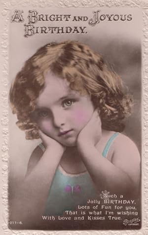 Child Wearing Butterfly T-Shirt Looking Fed Up Grumpy Antique Birthday Postcard