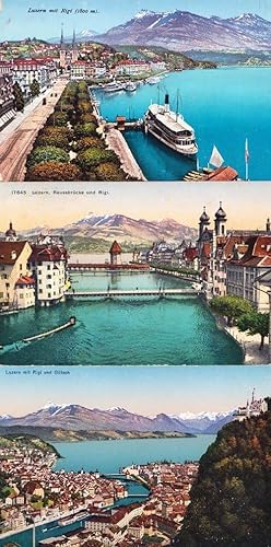 Luzern Mit Rigi Und Gutsch Reussbrucke Rye Switzerland Swiss 3 Antique Postcard