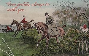 Horse Race Female Lady Jockey Winning Antique Greetings Postcard