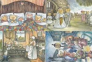 Teddy Bear Just Married Bakers Bakery Singing Sleeping 4x Teddies Painting Postcard s