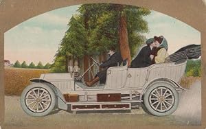 A Moment Of Bliss Romantic Comic Kissing In Classic Car Automobiling Postcard