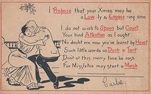 Spooning Get Engaged at Christmas Court Duck & Tart Antique Poetry Postcard