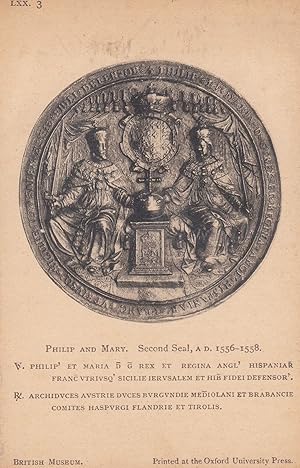 King Philip Queen Mary Of Spain Second Seal Engravings Sculpture Postcard