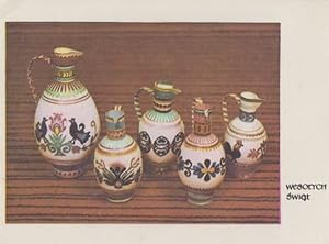Poland Porcelain Pottery Hen Singing Design Vase Polish Happy Christmas Postcard