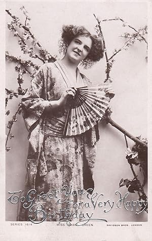 Happy Birthday Mabel Green Actress Silver Shine Print Antique Postcard