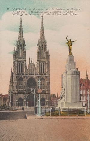 Monument To The Soldiers Civilians WW1 Ostend Ostende Belgium Military Postcard