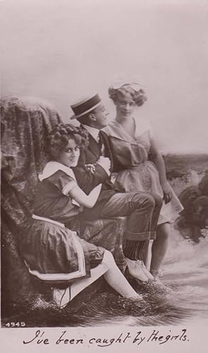 Caught By Girls Seduction Entrapment Real Photo Antique Romance Postcard