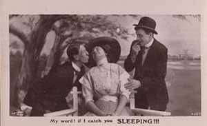 If I Catch You Sleeping Sneaking A Crafty Kiss Kissing Real Photo Old Postcard