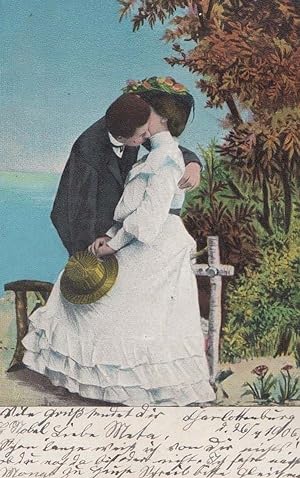 Kissing On Neck French Antique Victorian Edwardian Lovers Passion Old Postcard