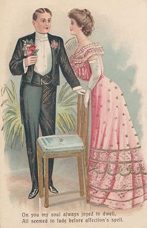 Love Affection Magic Spell Shiny Gold Chair Antique Romance Postcard