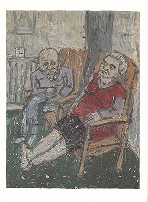 Seller image for Leon Kossoff Two Seated Figures in Spring 1980 Pensioners Oil Painting Postcard for sale by Postcard Finder