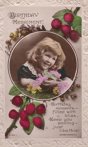 Happy Birthday Merriment Children Wreath Of Flowers Antique Greetings Postcard